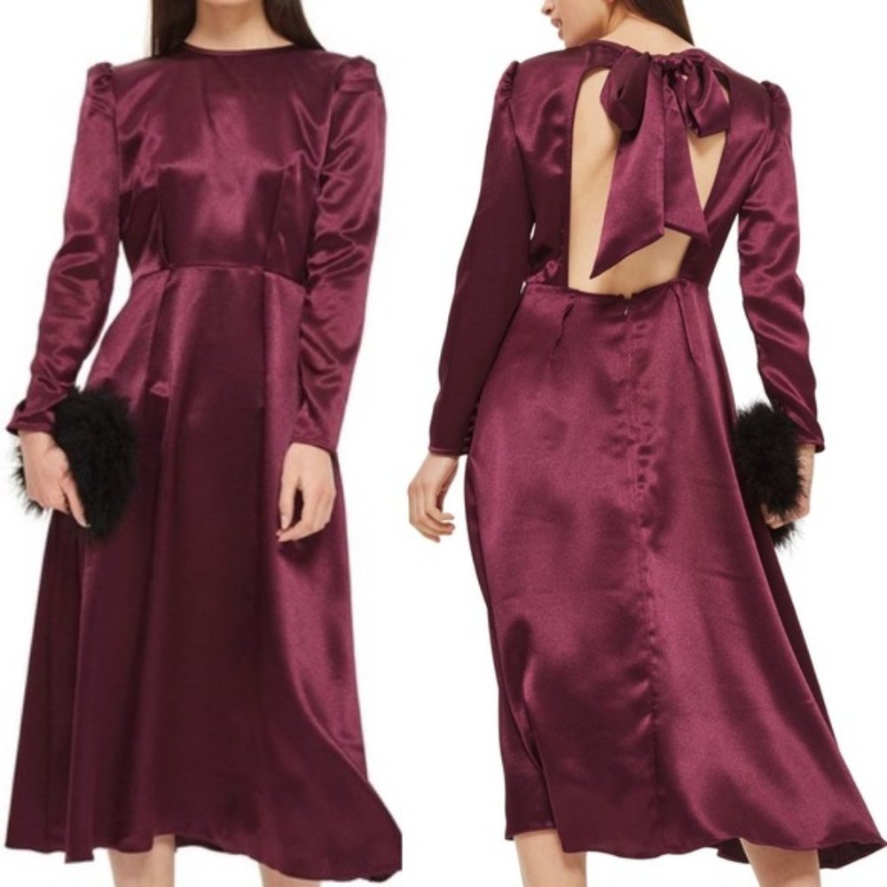 TopShop Shimmer Satin Tie Back Midi Dress - Picture 1 of 5